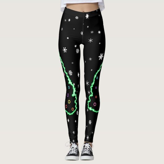 Leggings Arbre de Noël unique en néon cool (Devant)