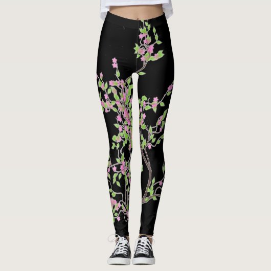 Leggings Arbre de ressort avec des fleurs (Devant)