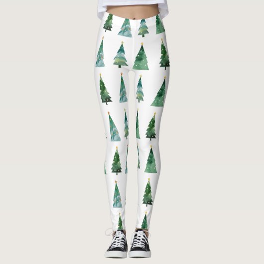 Leggings Arbre d'hiver blanc vert (Devant)