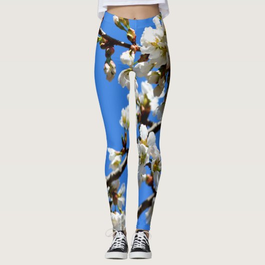 Leggings Arbre élégant à fleurs blanches de printemps (Devant)