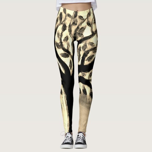 Leggings Arbre face jaune paysage aquarelle (Devant)