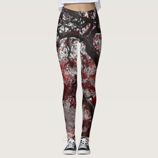 Leggings Arbre rouge en fleurs de cerisiers (Devant)