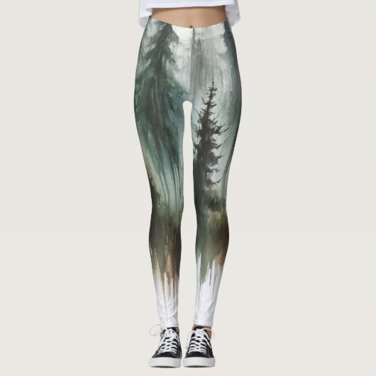 Leggings Arbres à l'aquarelle Rustique Wilderness (Devant)