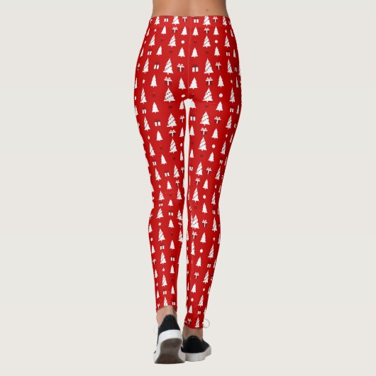 Leggings Arbres de Noël blancs avec cadeaux Motif long (Dos)