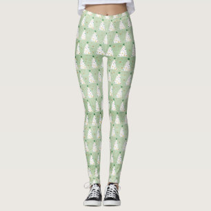 Leggings Arbres de Noël blancs décorés Étoile verte et orne