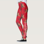 Leggings Arbres de Noël & tigres motif<br><div class="desc">Ce motif de sapin de Noël en dessins animés colorés avec un arrière - plan rouge personnalisable vous donne la possibilité de changer les couleurs arrière - plans. Noël,  arbres,  animaux de Noël et autres symboles de Noël.</div>