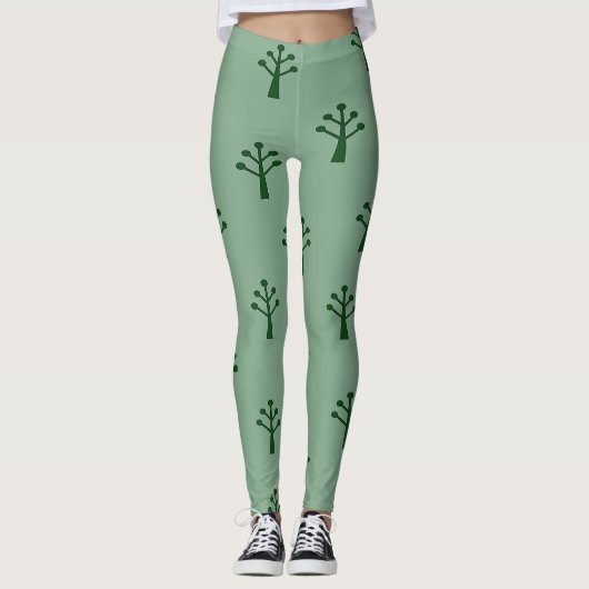 Leggings Arbres minimalistes verts (Devant)