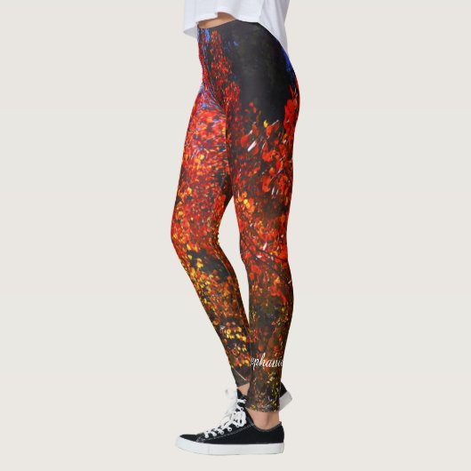 Leggings Arbres rouges le matin avec nom personnalisé (Gauche)