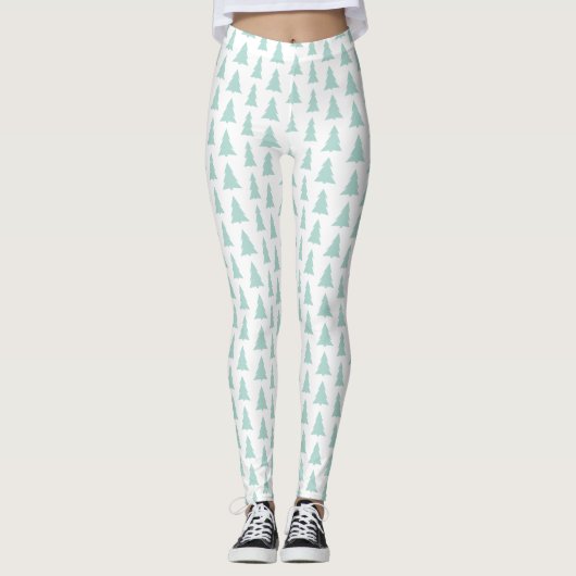 Leggings Arbres verts à la menthe sur Motif géométrique bla (Devant)