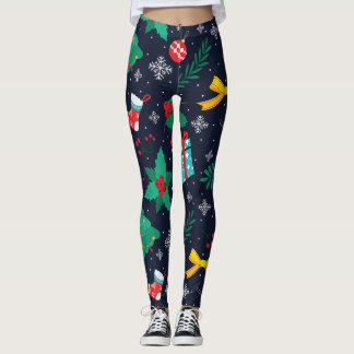 Leggings Arbres verts de Noël, Flakes, Motif des bas
