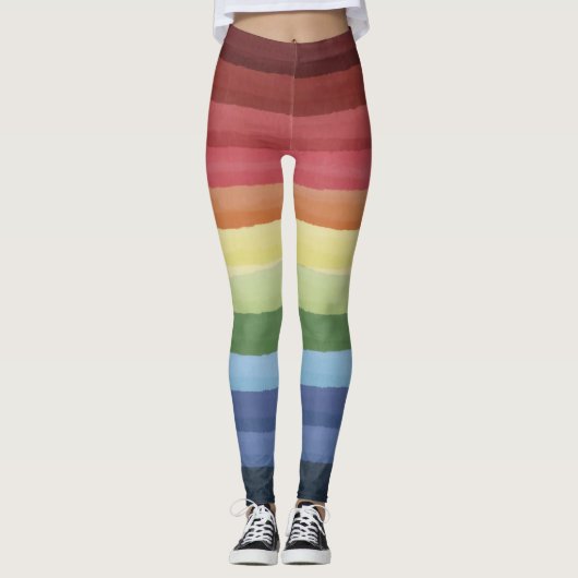 Leggings Arc-en-ciel coloré bandes horizontales motif (Devant)