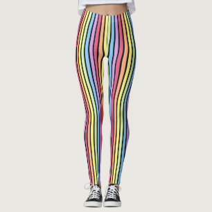 Leggings Arc-en-ciel en bandes verticales Pastel Noir