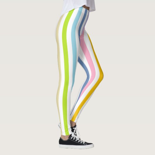 Leggings Arc-en-ciel en pastel vertical et rayures blanches (Droite)
