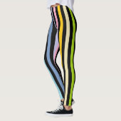 Leggings Arc-en-ciel en pastel vertical et rayures noires (Gauche)