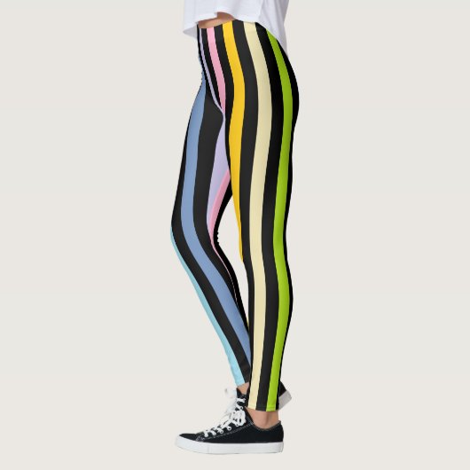 Leggings Arc-en-ciel en pastel vertical et rayures noires (Gauche)