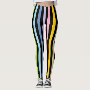 Leggings Arc-en-ciel en pastel vertical et rayures noires