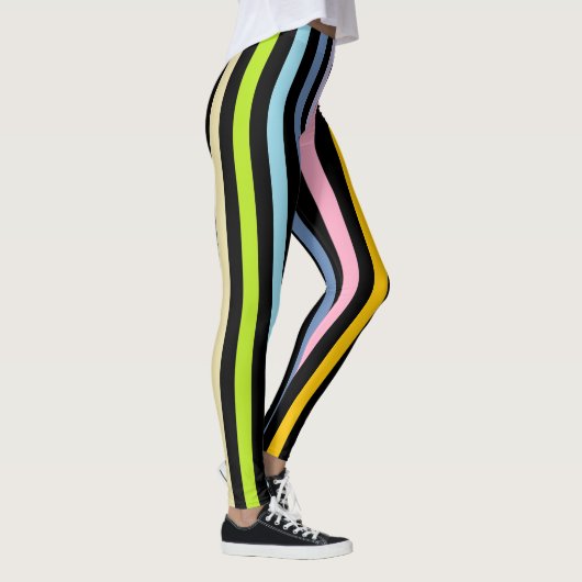 Leggings Arc-en-ciel en pastel vertical et rayures noires (Droite)