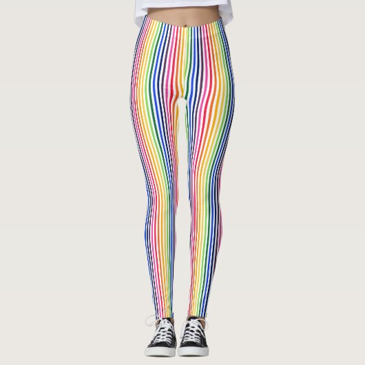 Leggings Arc-en-ciel et rayures blanches (Devant)