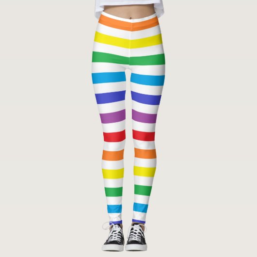 Leggings Arc-en-ciel et rayures blanches (Devant)