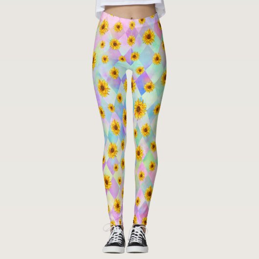 Leggings arc-en-ciel floraux (Devant)