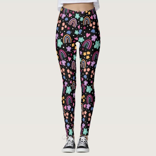 Leggings Arcs-en-ciel en noir (Devant)