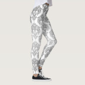 Leggings Argent & blanc Damask Chic Moderne Motif élégant (Droite)