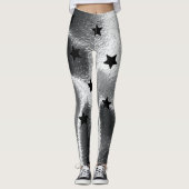 Leggings Argent moderne Shimmer Shadow Bold Black Stars (Devant)