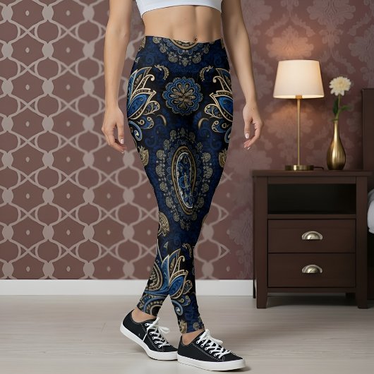 Leggings Aria Grace Cobalt Lotus Paisley Design ornemental