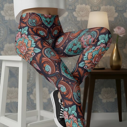 Leggings Aria Grace Radiant Paisley Peony Boho Vintage