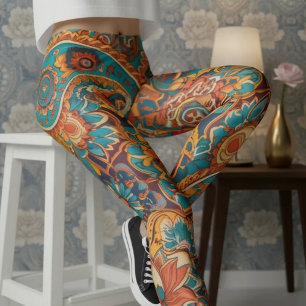 Leggings Aria Grace Vibrant Turquoise Moutarde Paisley