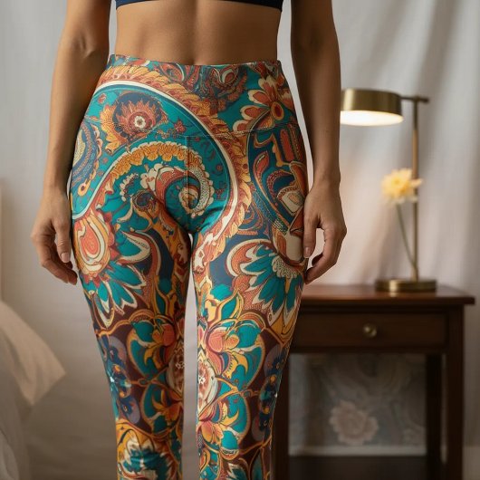 Leggings Aria Grace Vibrant Turquoise Mustard Paisley