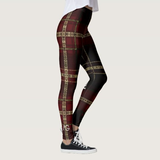 Leggings AriaGrace Regal Burgundy Gold Plaid Pattern Vol 23 (Droite)