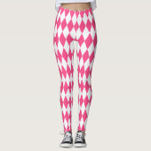 Leggings Arlequin rose blanc Diamants Checkers Design (Devant)