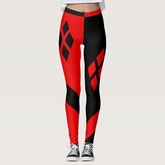 Leggings Arlequin rouge et noir (Devant)