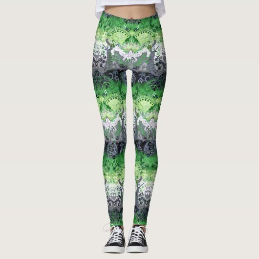 Leggings Aromantic Dragon Damask - Aro Pride Drapeau Couleu (Devant)