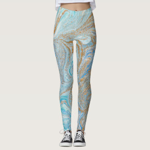 Leggings Arrière - plan acrylique en marbre, bleu avec bril