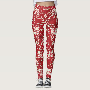 Leggings Arrière - plan chinois en spirale rouge fleur.