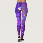 Leggings Arrière - plan de feuille violet avec étoiles (Dos)