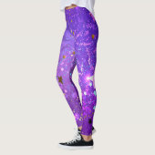 Leggings Arrière - plan de feuille violet avec étoiles (Gauche)