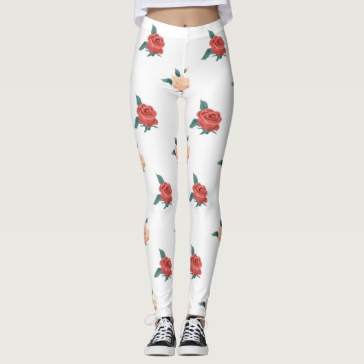 Leggings Arrière - plan floral de roses (Devant)