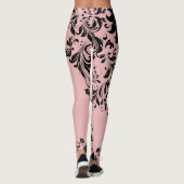 Leggings Arrière - plan noir floral dentelle rose (Dos)