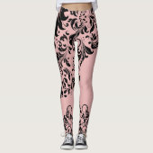 Leggings Arrière - plan noir floral dentelle rose (Devant)