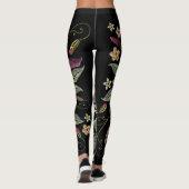 Leggings Arrière - plan noir Irises pourpres brodé. (Dos)