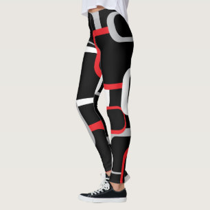 Leggings Arrière - plan noir rouge blanc et gris rétro Carr