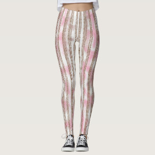 Leggings arrière - plan rayé rose et blanc