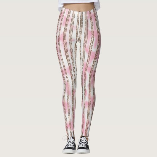 Leggings arrière - plan rayé rose et blanc (Devant)