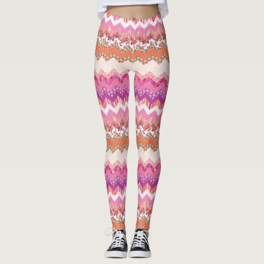 Leggings Arrière - plan rose de zigzag (Devant)
