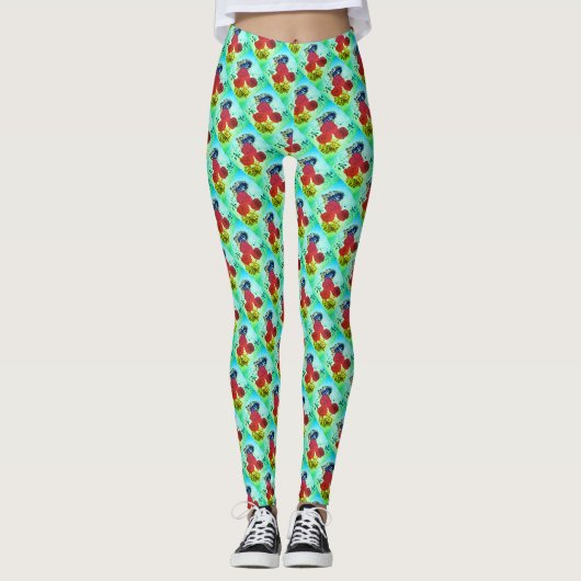 Leggings Arrière - plan vert roses rouges (Devant)