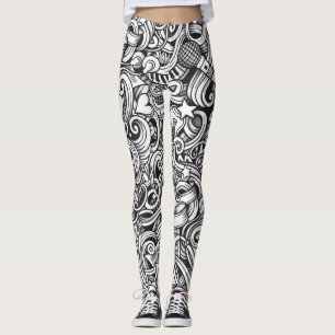 Leggings Arrière - plan Vintage de Doodles de musique