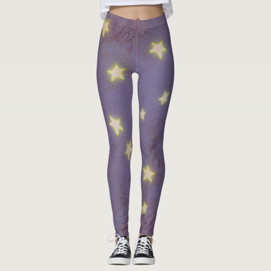 Leggings Arrière - plan vintage violet avec étoiles rayonna (Devant)